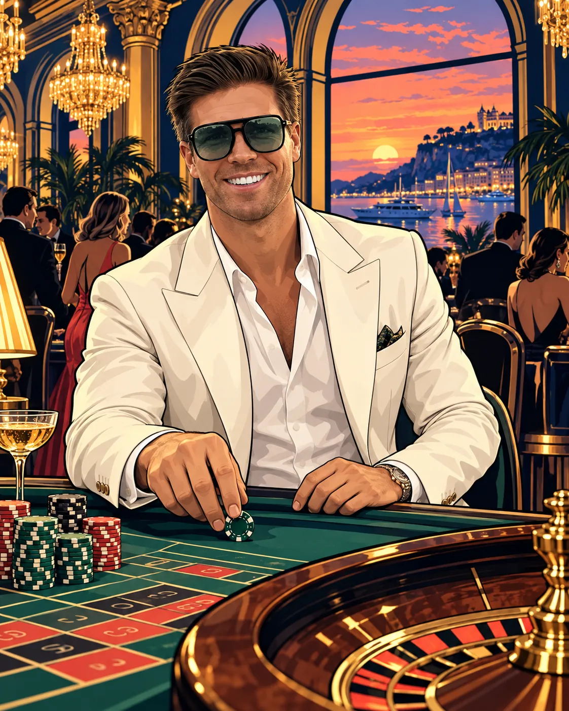 KI-generierte Illustration von Josh am Roulettetisch
